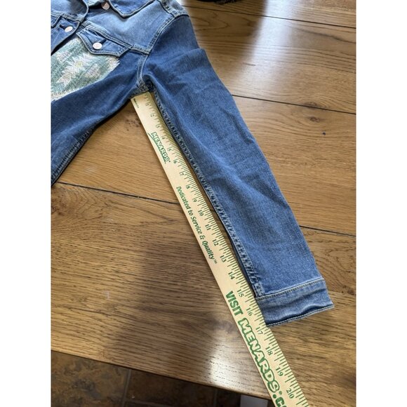 LuLaRoe Jean Jacket Size Small Southwest Aztec Boho Embroidered Blue Denim Hippi - Picture 9 of 15